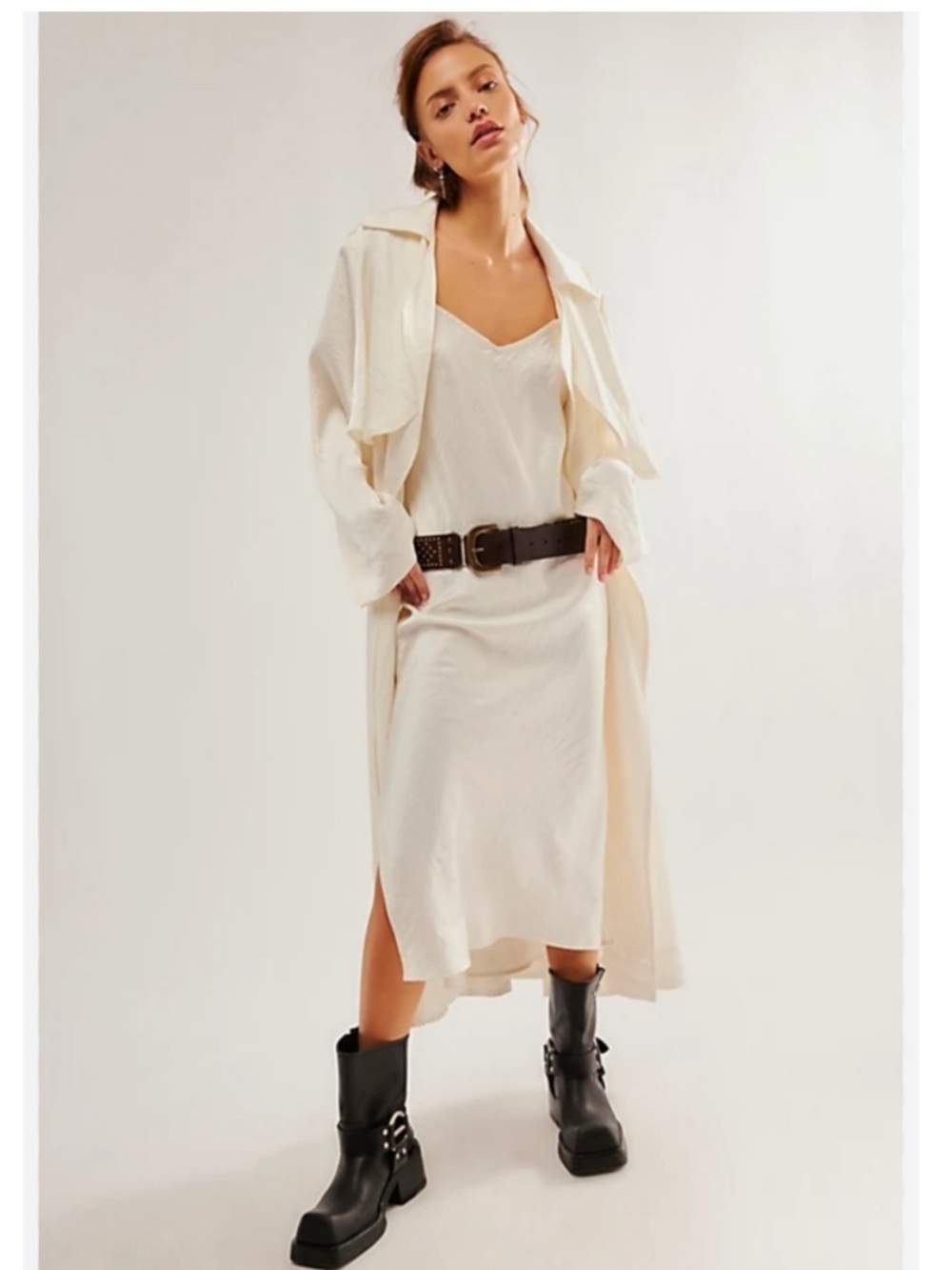 NWT Free People Jacket Mona Robe Satin in Ivory
